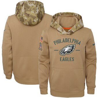 Youth Philadelphia Eagles Khaki 2019 Salute to Service Therma Pullover Hoodie